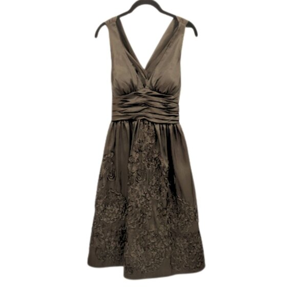 ✨ Adrianna Papell Boutique – Size 6 – Dark Brown Satin Cocktail Dress  EUC - Picture 2 of 5